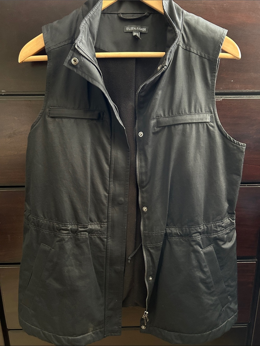 Eileen Fisher Utility Vest Womens size L Fleece Lined Snap Pockets